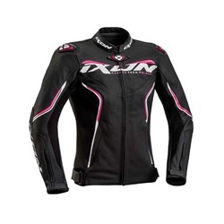 IXON TRINITY LADY LEATHER JKT BLK/WHT/FUS (LG) [ONC01]