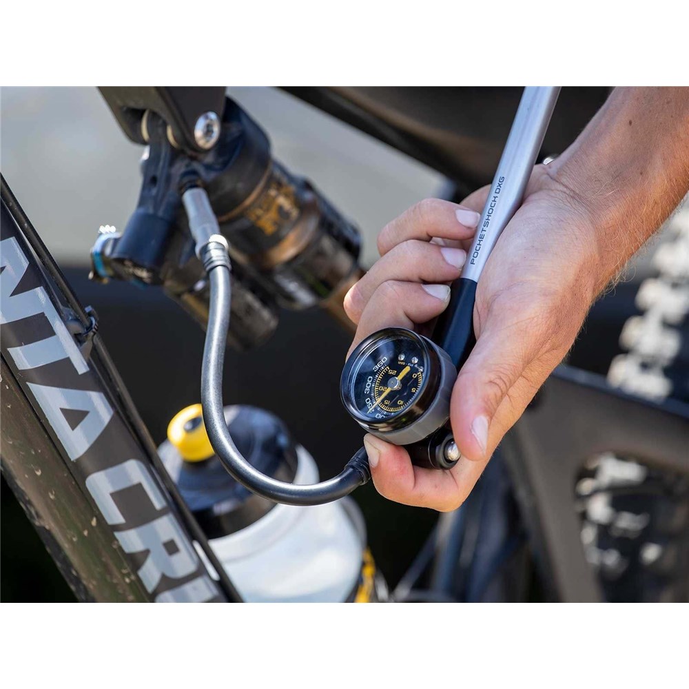 Topeak Pocket Shock DXG Suspension Fork & Shock Pump - Max 20 Bar / 290 PSI, Aluminum Body